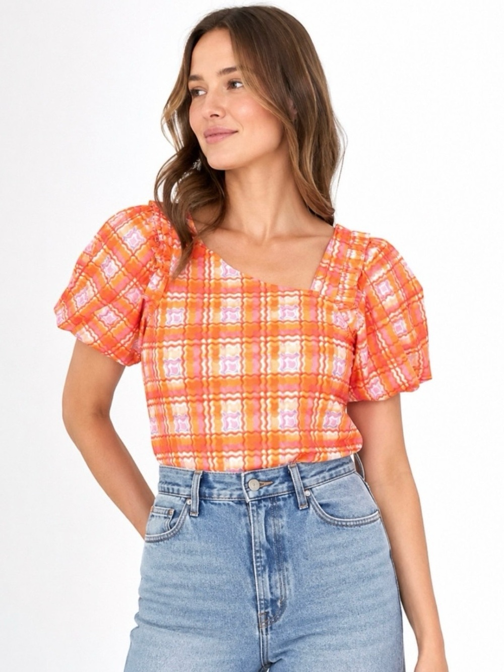 NWT Alden Adair Women’s Layla Top Retro Plaid Multicolor Pattern